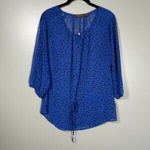The Limited Women's Blue Polka Dot Semi-Sheer Peasant Top - Small - Drawstring